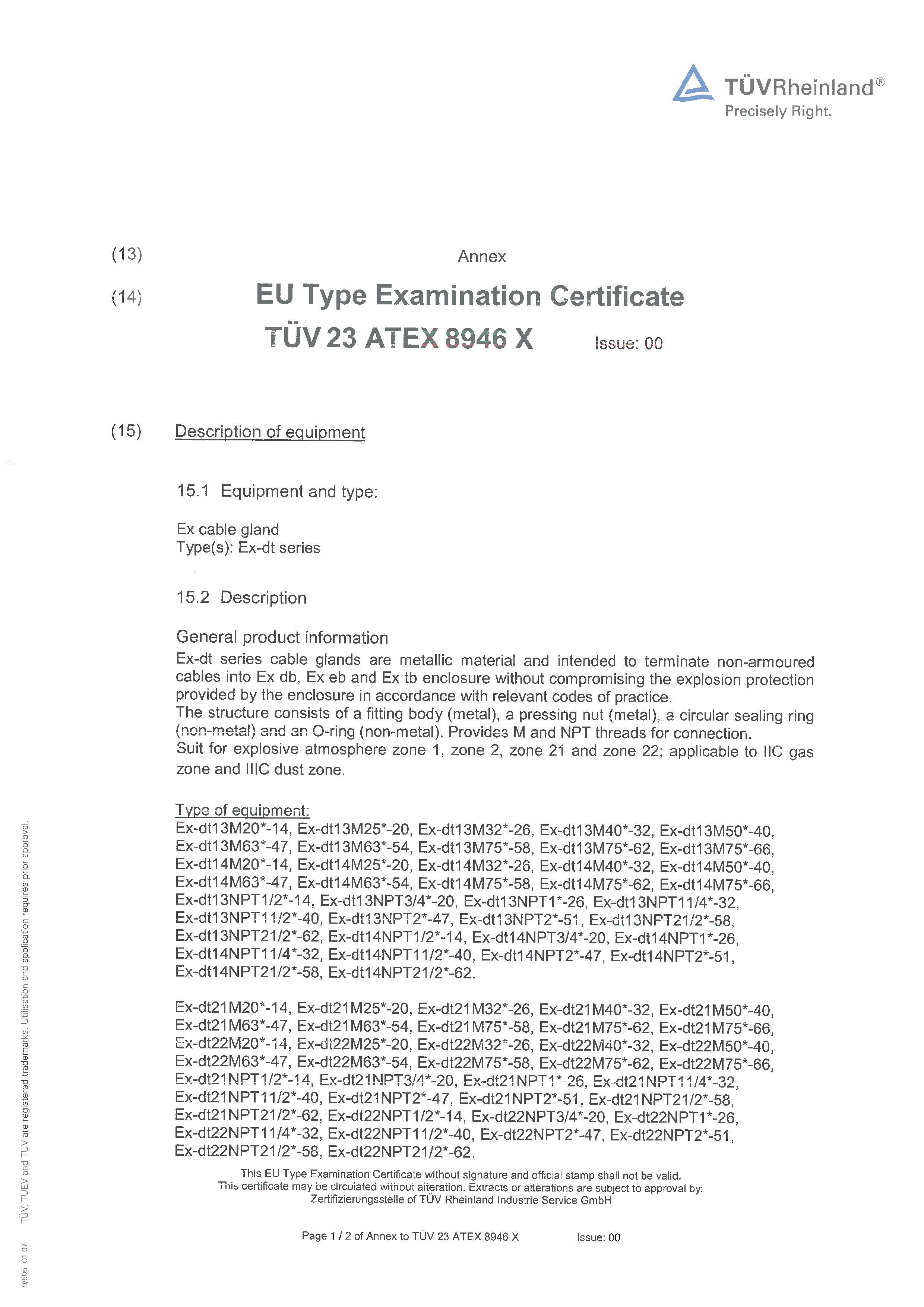TÜV 23 ATEX 8946 X