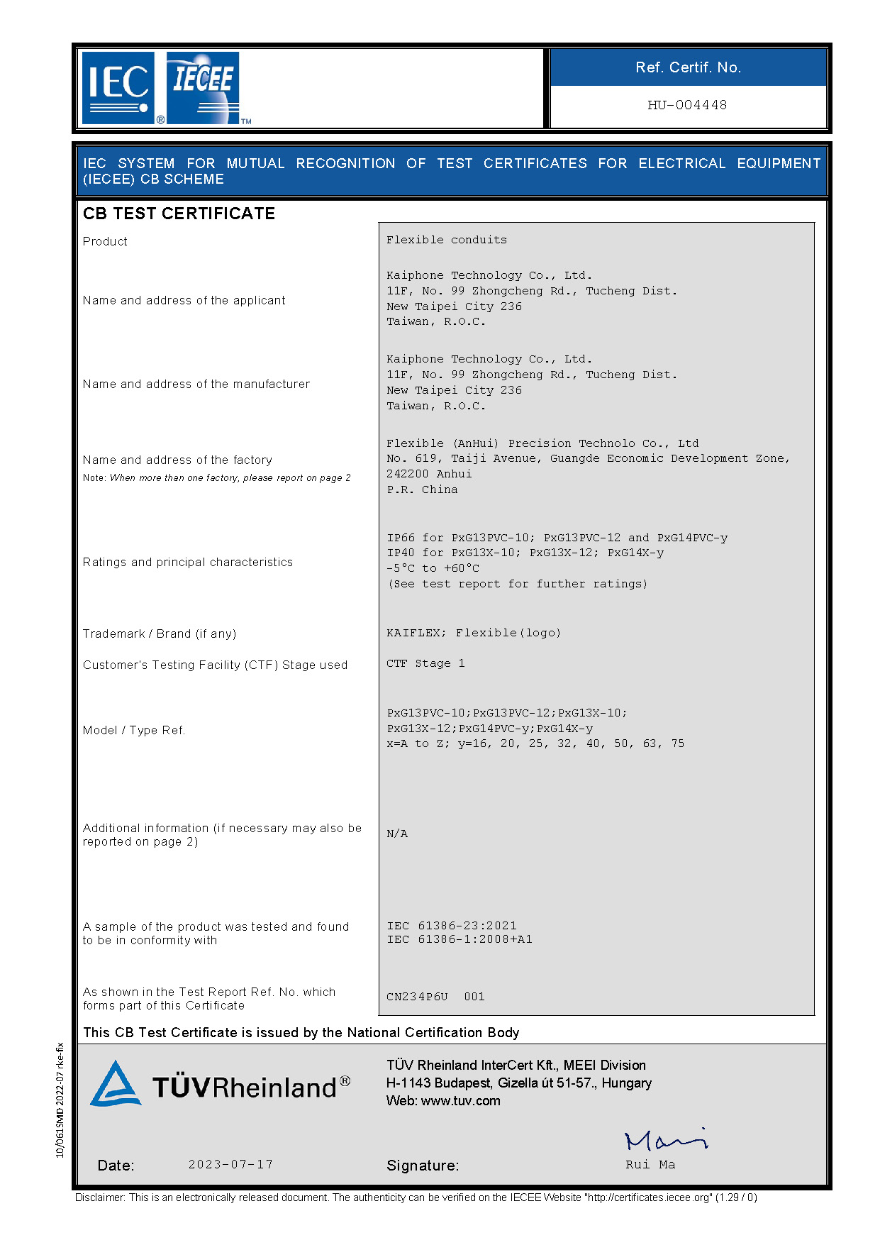 IEC SYSTEM FOR MUTUAL RECOGNITION OF TEST CERTIFICATES FOR ELECTRICAL EQUIPMENT (IECEE) CB SCHEME