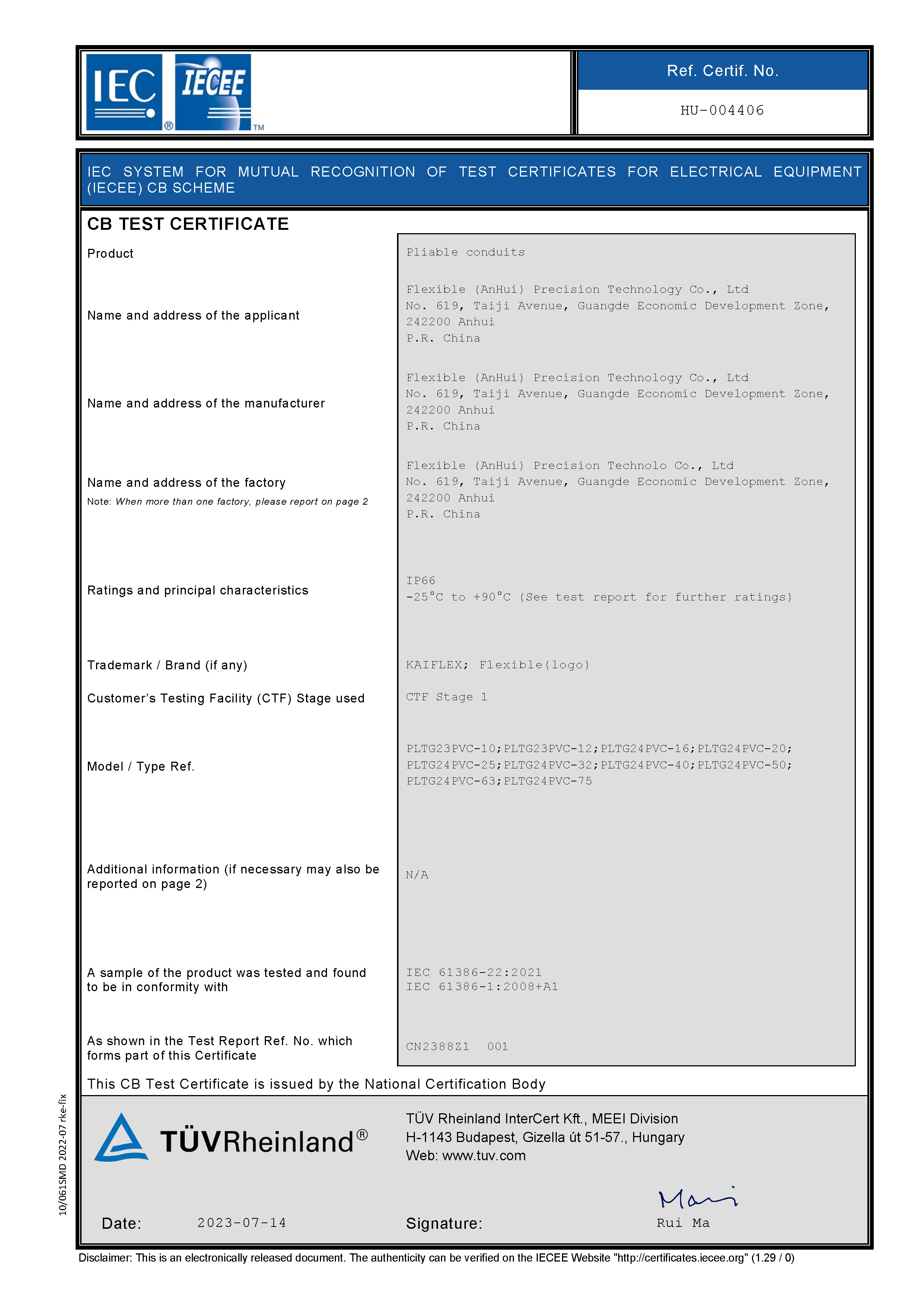 IEC SYSTEM FOR MUTUAL RECOGNITION OF TEST CERTIFICATES FOR ELECTRICAL EQUIPMENT (IECEE) CB SCHEME